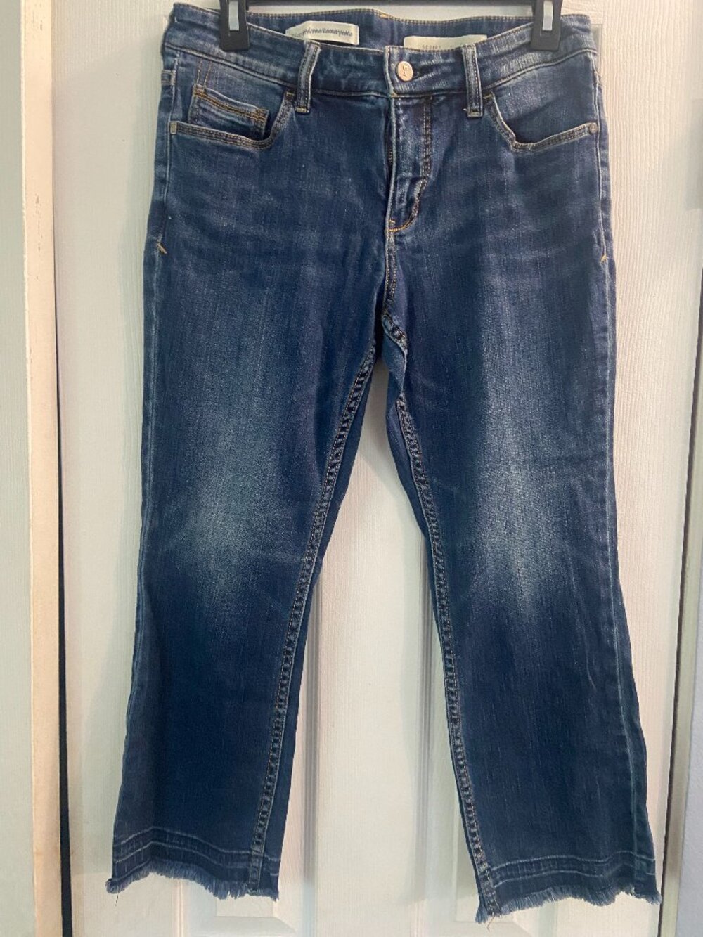 Pilcro Script Jeans Womens Size 29 Cropped Raw Hem Blue Denim Mid Rise Stretch